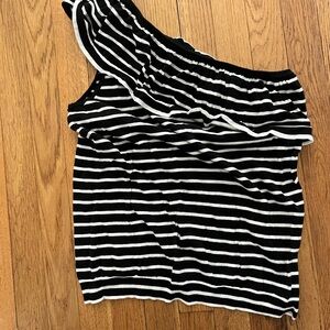 Black and White Striped One-Shoulder Top